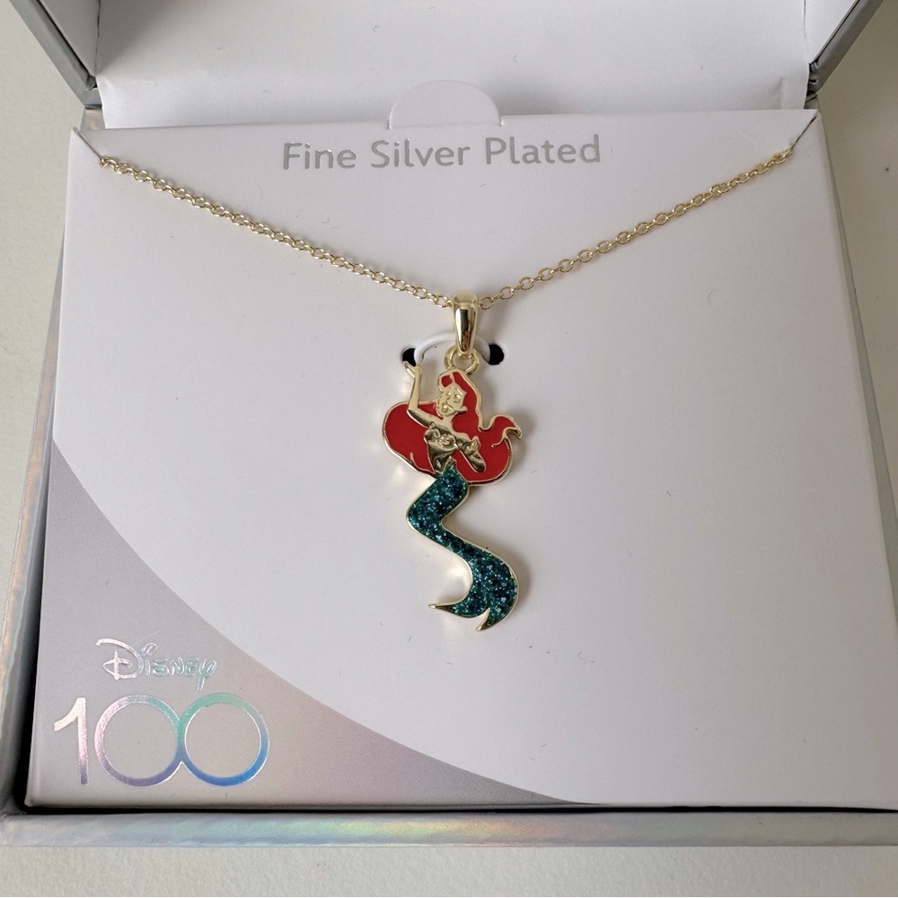 DISNEY fine silver plated gold tone necklace Disney 100 Ariel The Little Mermaid - Picture 1 of 6